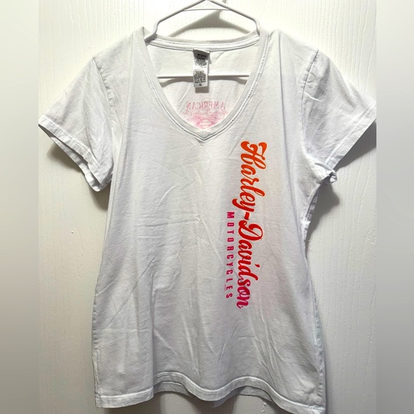 Harley-Davidson 2015 White Tee with Orange and Pink Logo Women’s Size XL - Picture 1 of 3